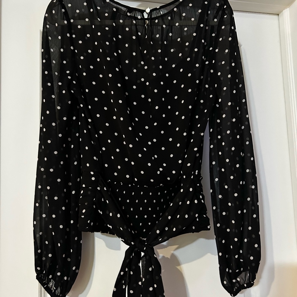 NWT - White House Black Market Black and White Polka Dot Blouse